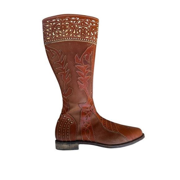 Artisan Tooled Leather Tall Western Riding Boots 9.5 - Picture 3 of 9
